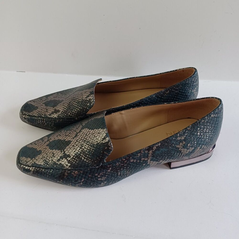 Naturalizer Womens Sz 11W Slip On Loafer Flats Dark Snake Skin Career Casual‎